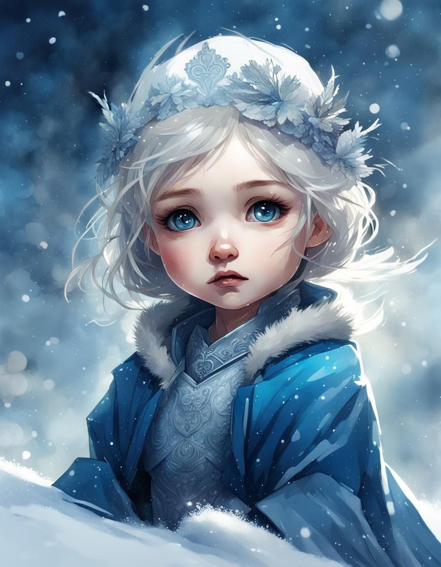 Cute Princess Baby in Winter Wonderland, Aquarell-Style
