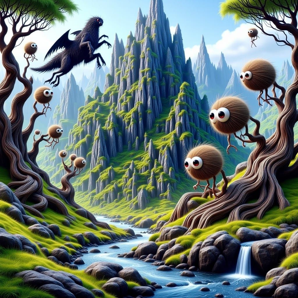 Epic Fantasy Mountain Landscape with Detailed Forest