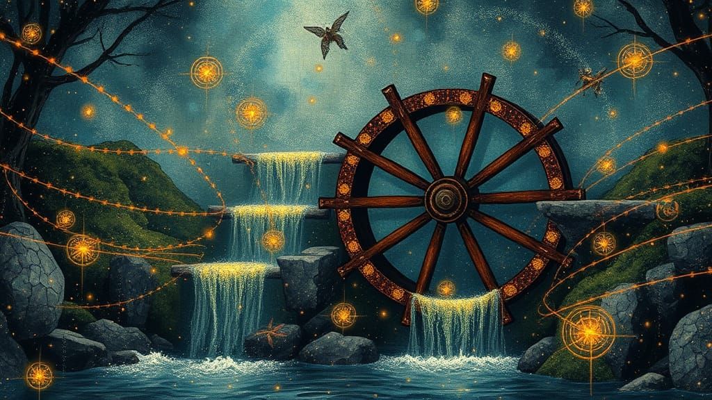 Ethereal Waterwheel Portal in Dream Plasma with Kusama Dots