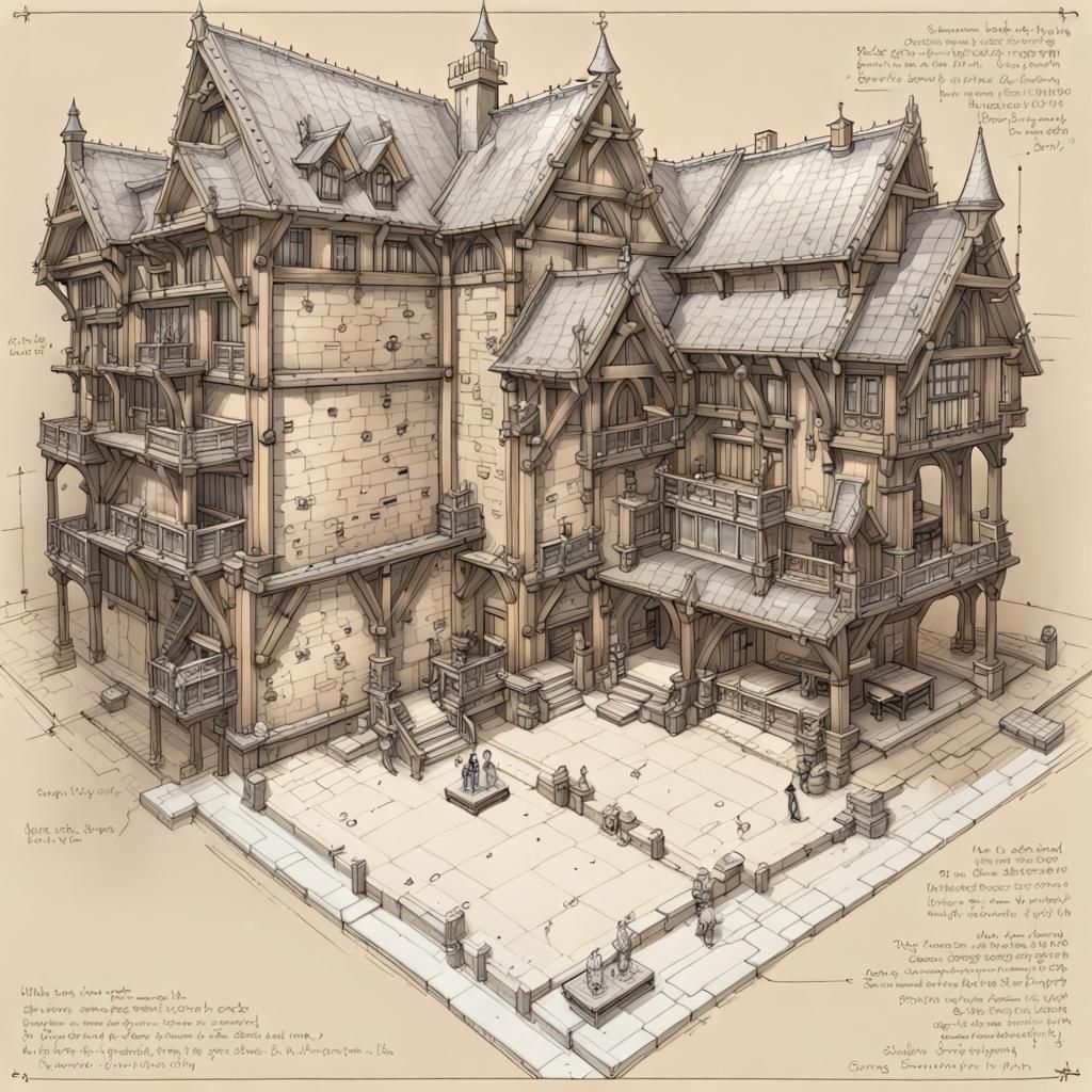 Medieval Preschool: Detailed Ink Sketch Blueprint