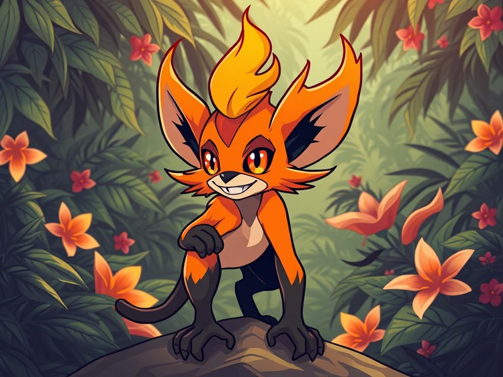 Fiery Pokémon Mascot in Futuristic Style