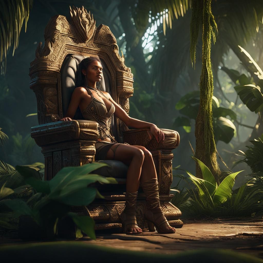 Jungle Queen on Throne: 3D Game Cinematic