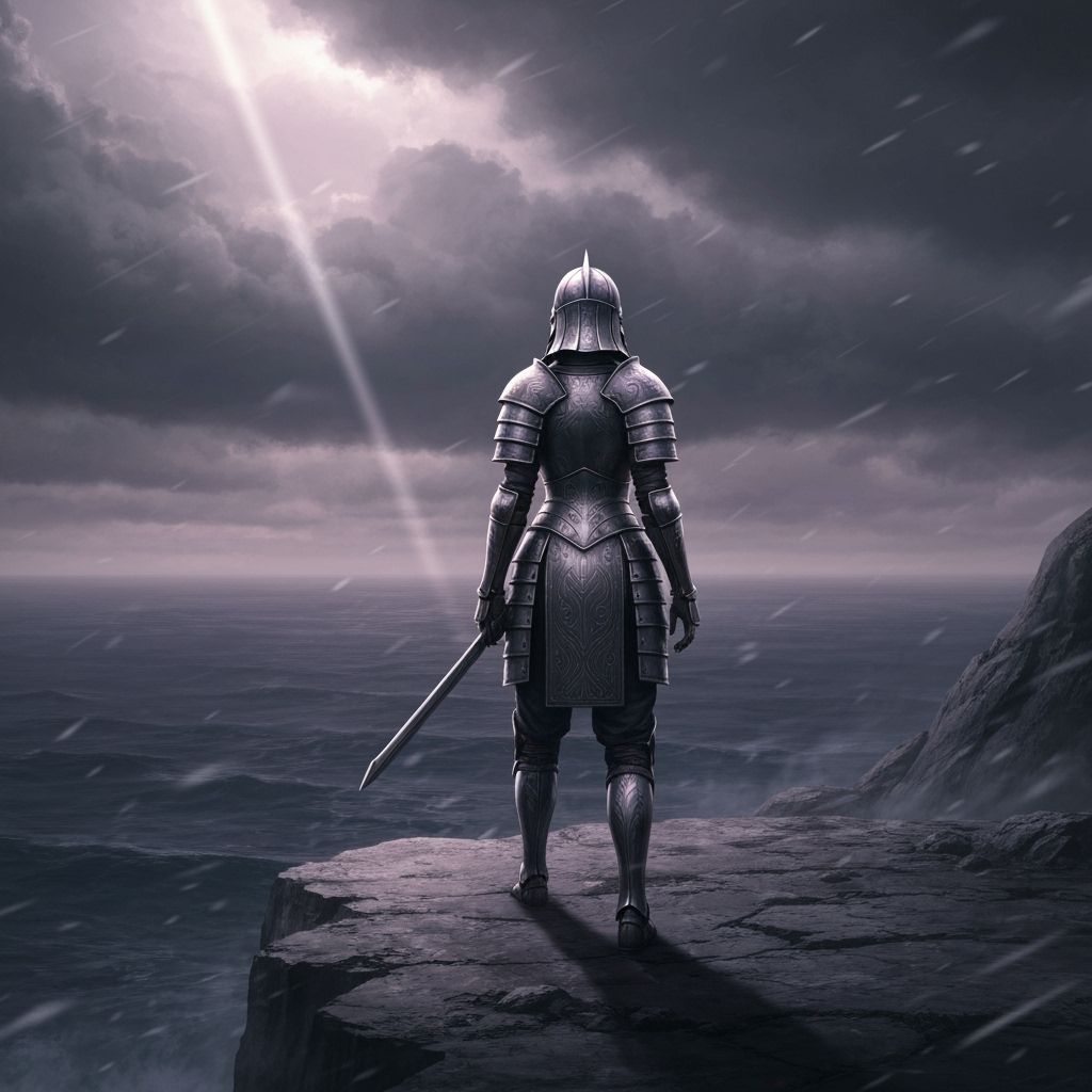 Onna-Bugeisha on Stormy Cliff Overlooking Ocean