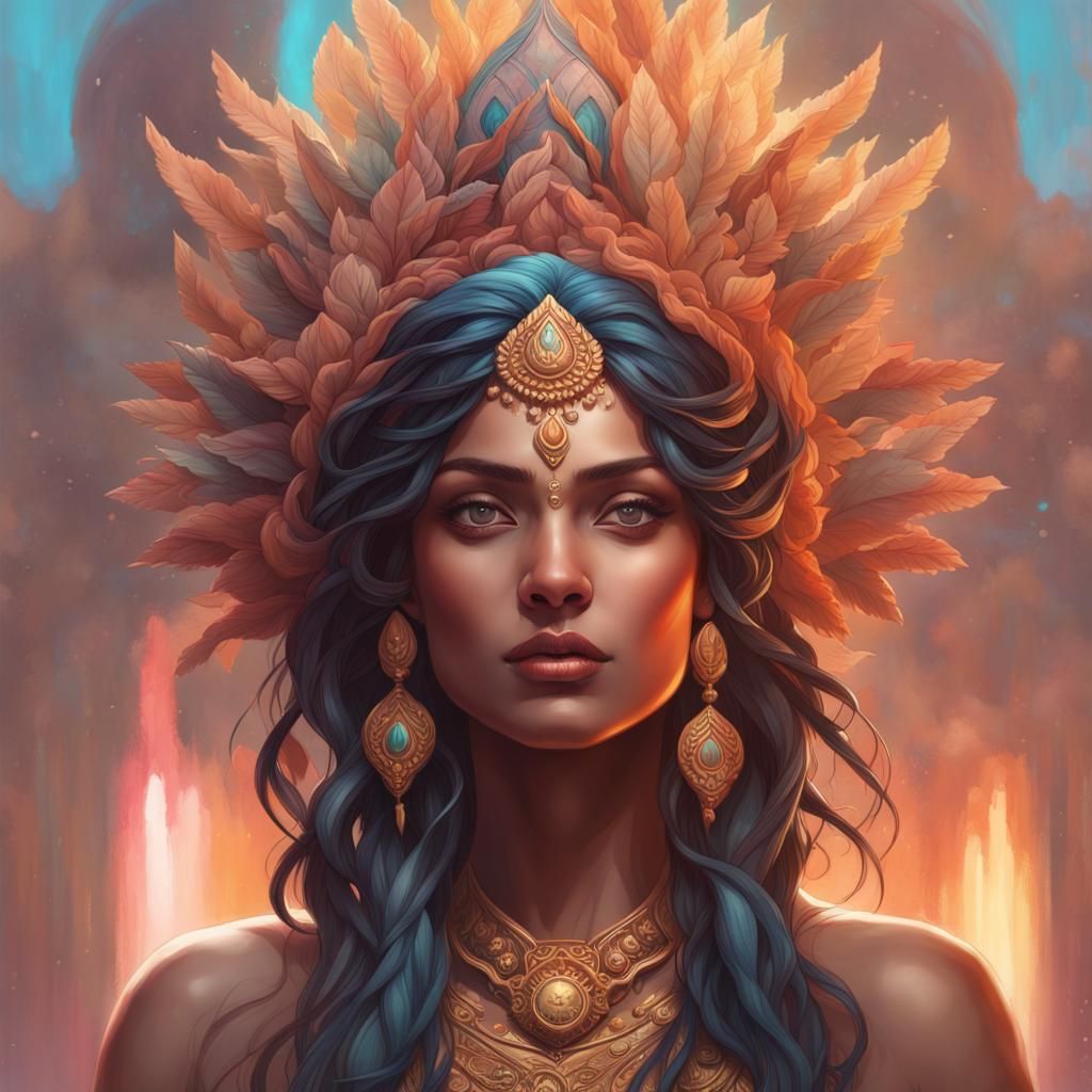 Majestic Indian Deities in a Fantastical Landscape