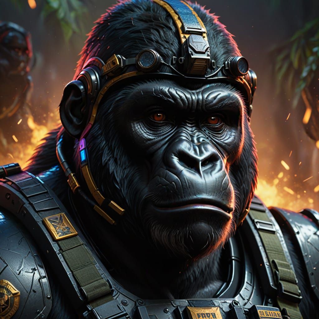 Gorilla in Combat Uniform: Detailed Concept Art