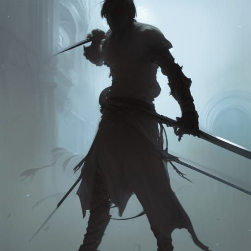 Albino Swordsman in Dark Fantasy Style