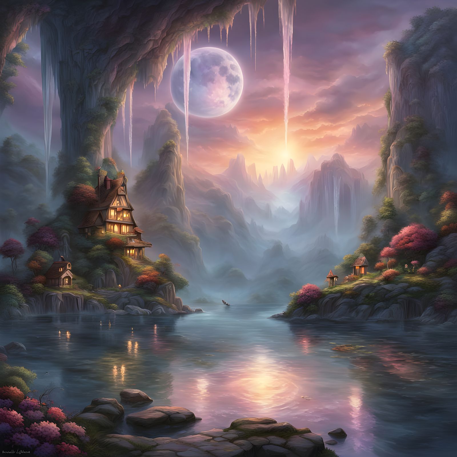 Ethereal Fantasy Cave with Alien Portal and Psychedelic Form...