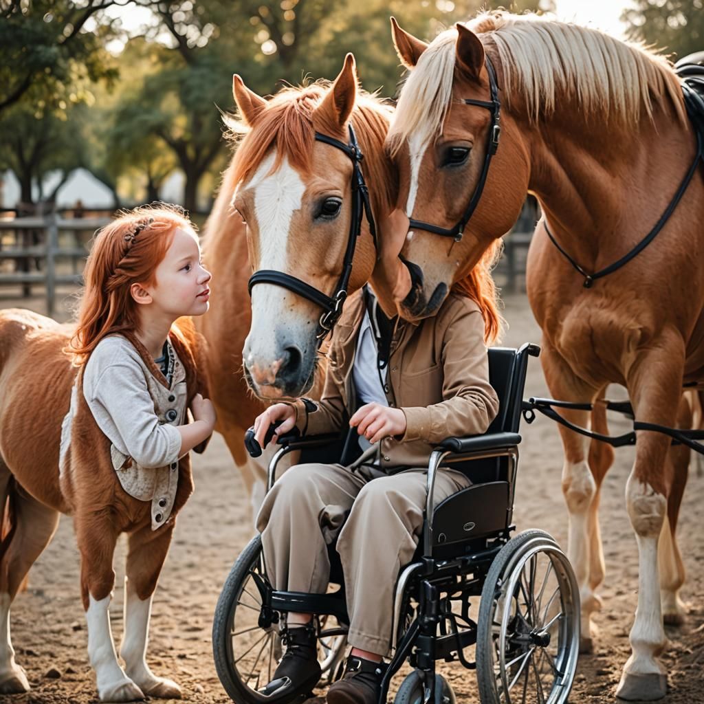 Girl in Wheelchair with Palomino Horse, Professional Photogr...