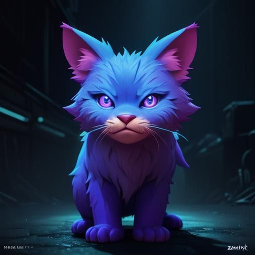 Cute and Scary Creature in Neon Alleyway