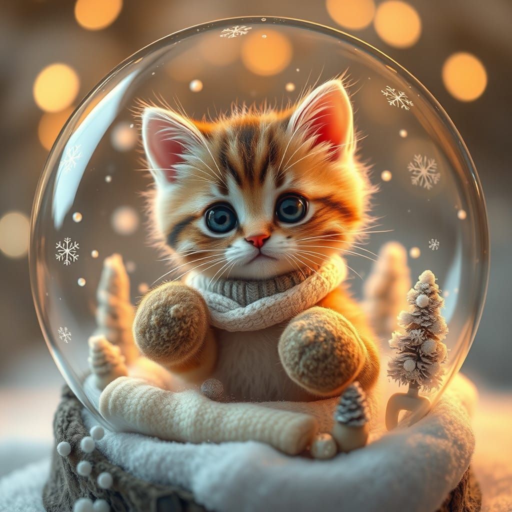 Cute Kitten in Whimsical Snowglobe Scene