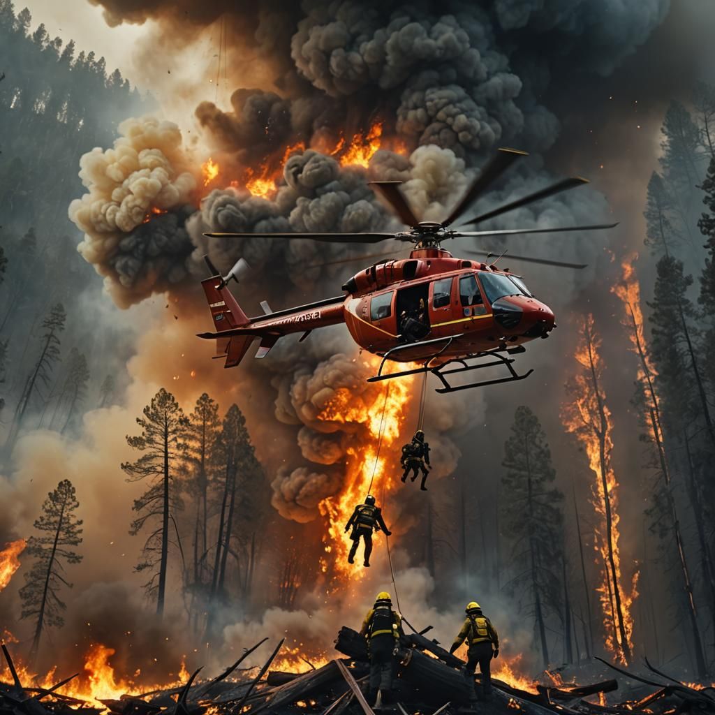 Helicopter Rescue from Explosive Forest Fire