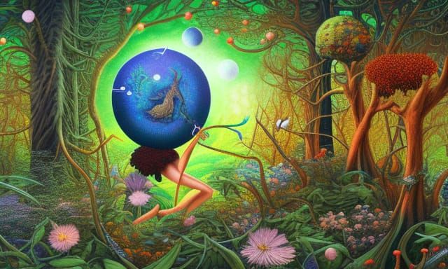 Lizard Woman on Stargazing Platform in Digital Art