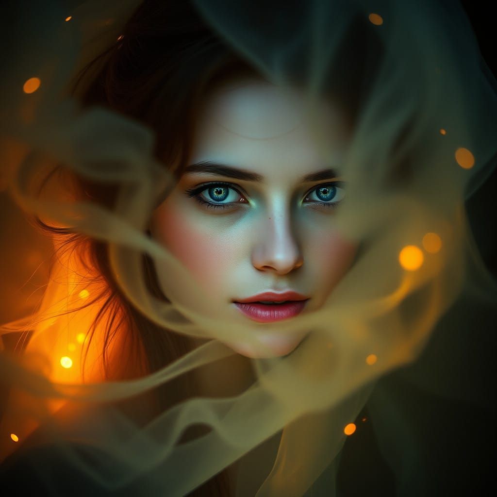 Ethereal Woman in Mystical Forest Landscape