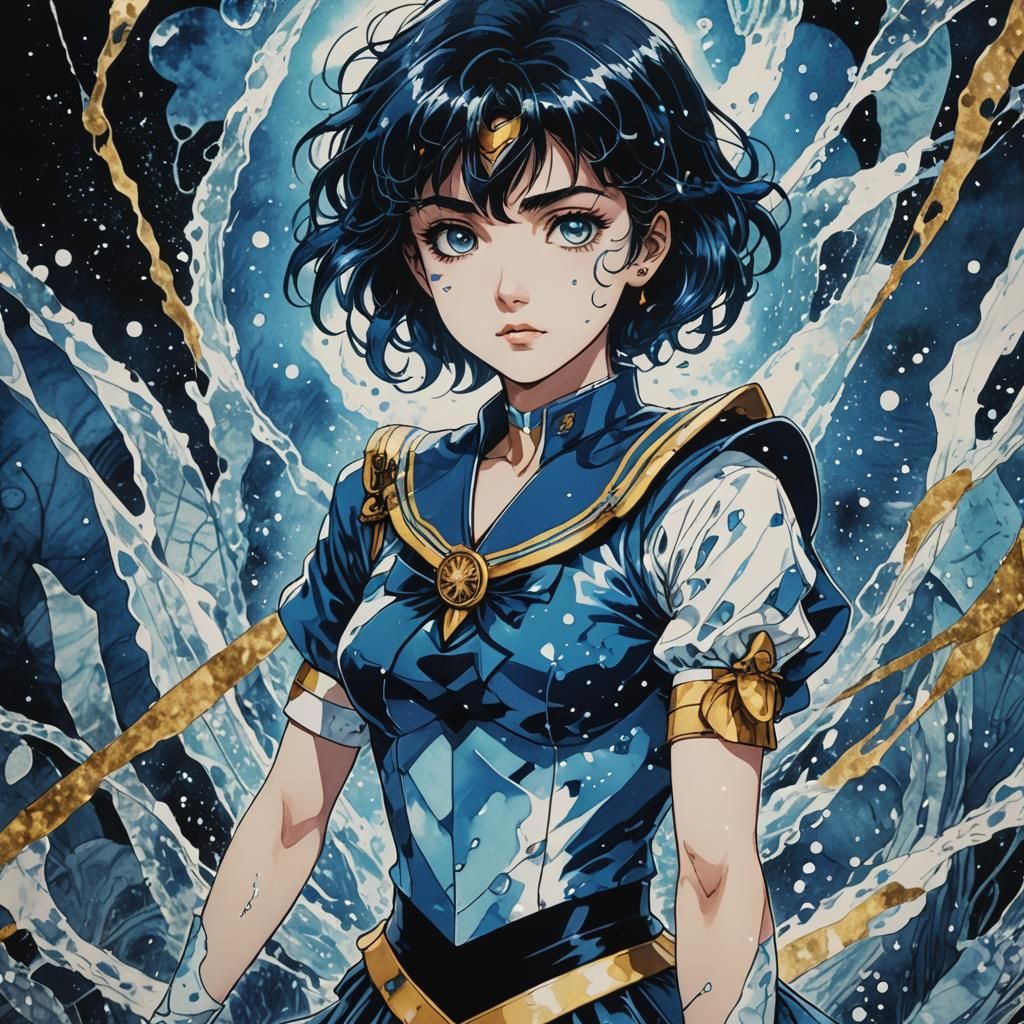 Sailor Mercury in Eldritch Ink Wash Style
