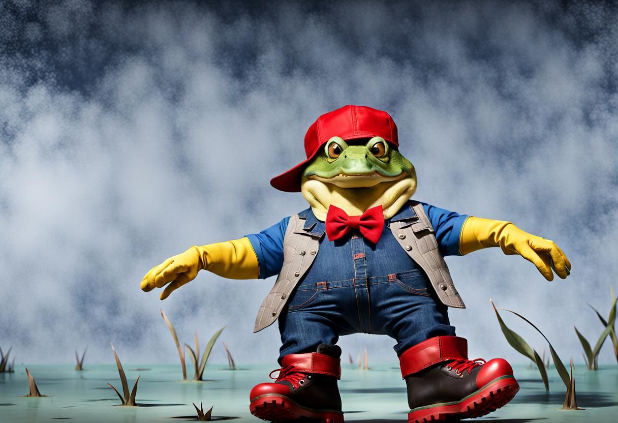 Alligator with Baseball Hat and Bow Tie