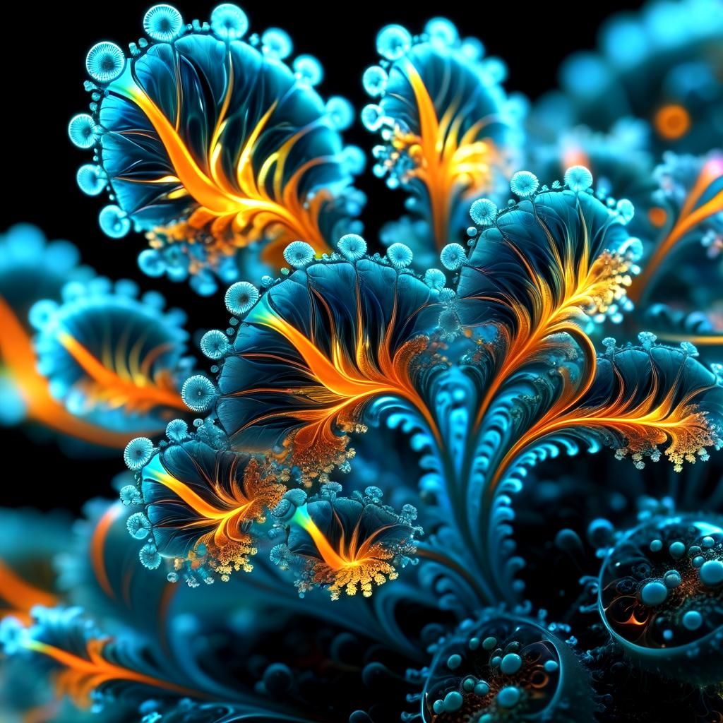 Bioluminescent Fractal: Hyperdetailed Microbiological 3D Mac...
