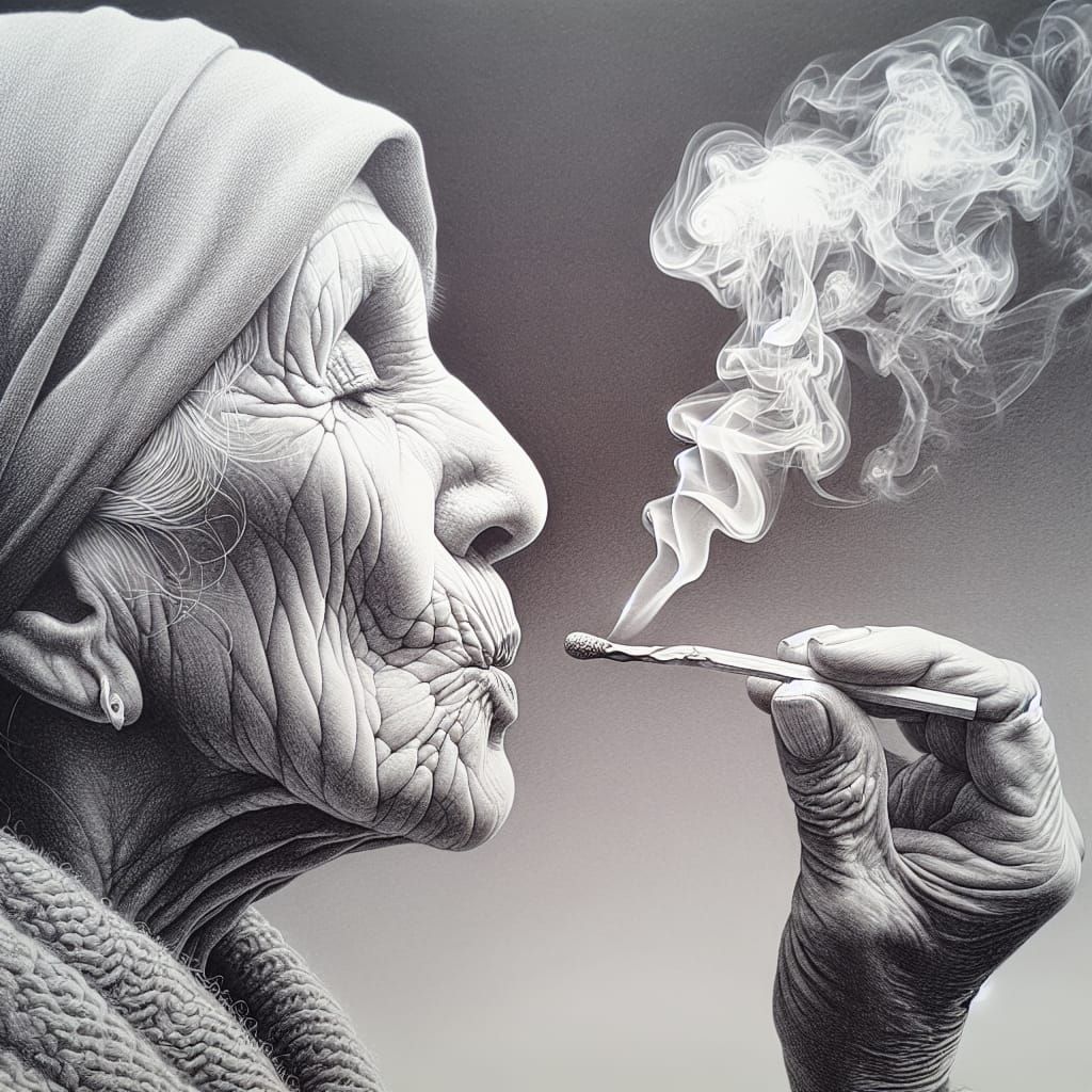 Woman Extinguishing Match with Smoke Sketch