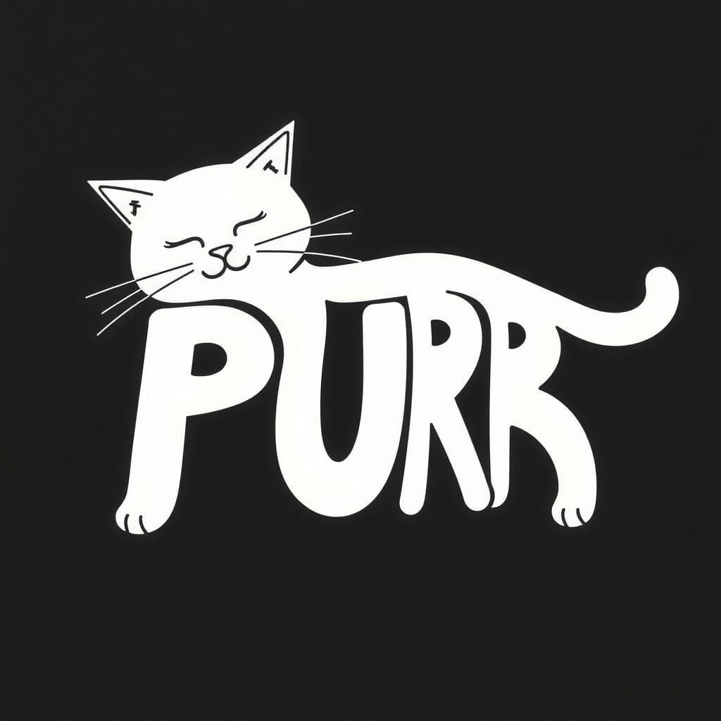 Calligram Cat Shape Line Art