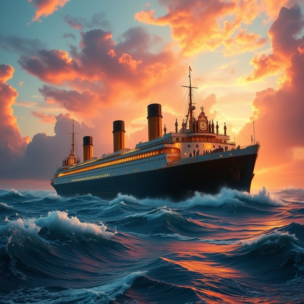 Majestic Titanic-Inspired Fantasy Vessel in Vibrant, Dreamli...