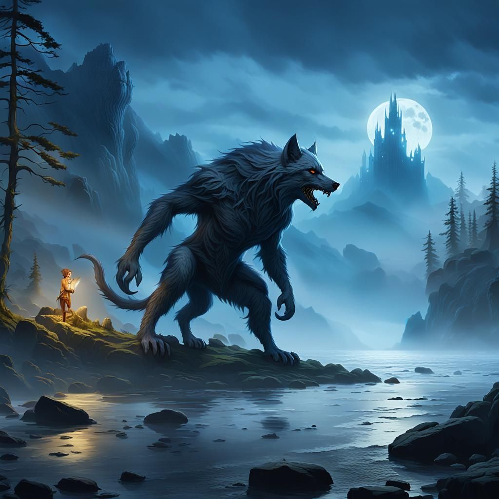 Werewolf Arriving on Ysandor Shore: Fantasy Matte Painting