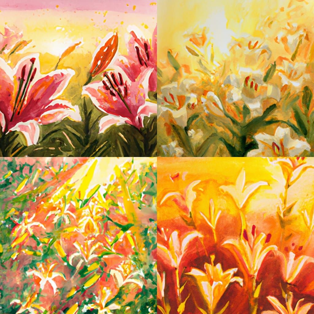 Lilies in Morning Sunrise: Dreamy Watercolor