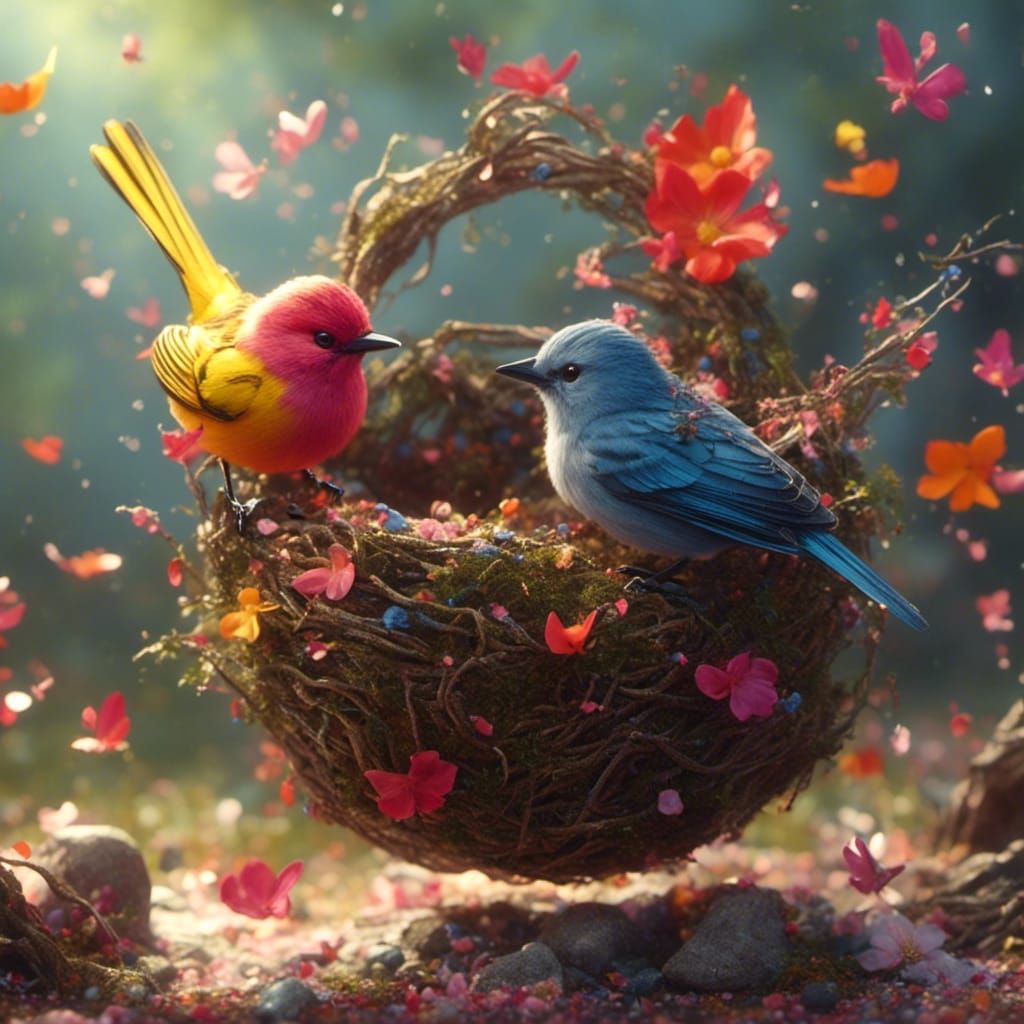 Colorful Fantasy Mockingbird in Action