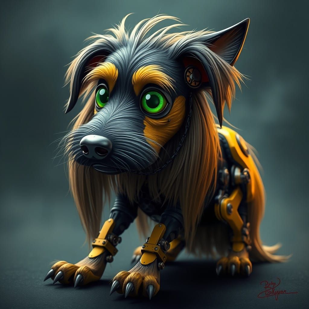 Steampunk Dog in Whimsical Begging Stance