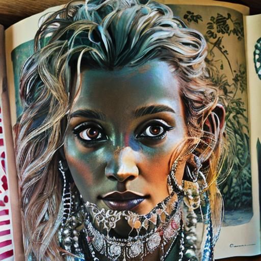 Beautiful 3D Portrait of Gisële in Synthwave Zentangle Style