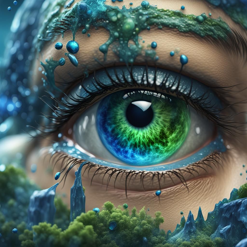 Detailed Blue and Green Eye Fantasy Art