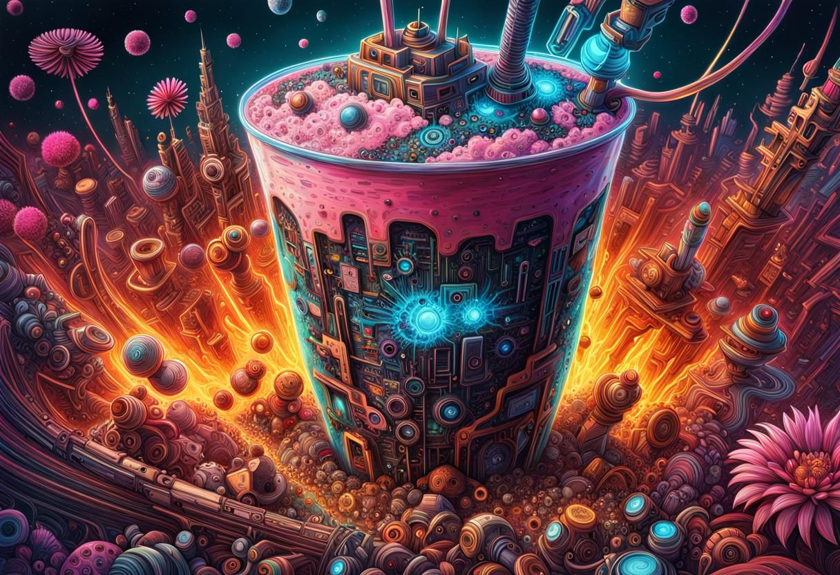 Exploded Cyberpunk Milkshake: Detailed Digital Art