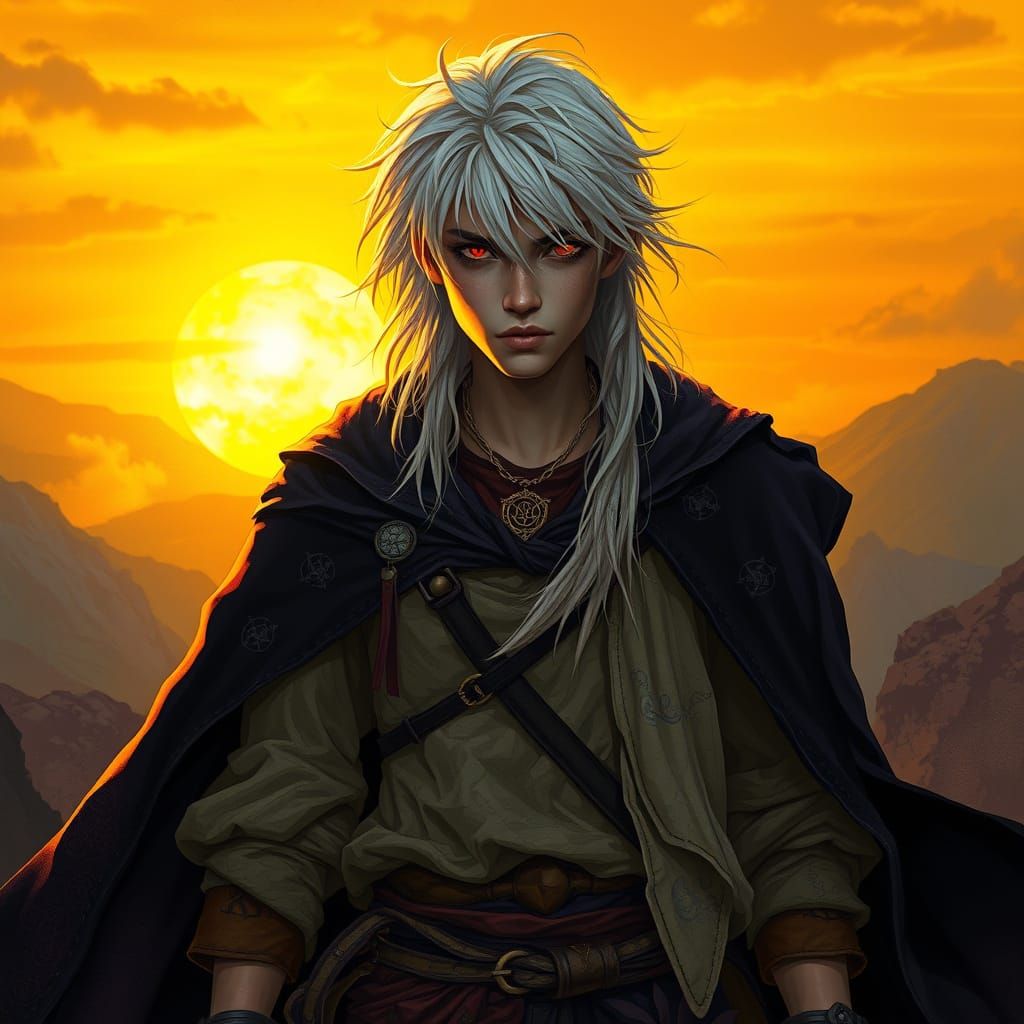 Dark Fantasy Hero in Setting Sunlight