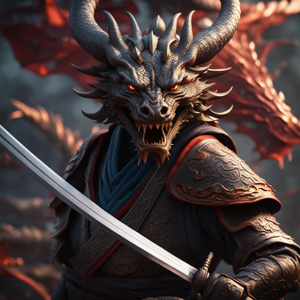 D&D Silver Dragonborn Samurai