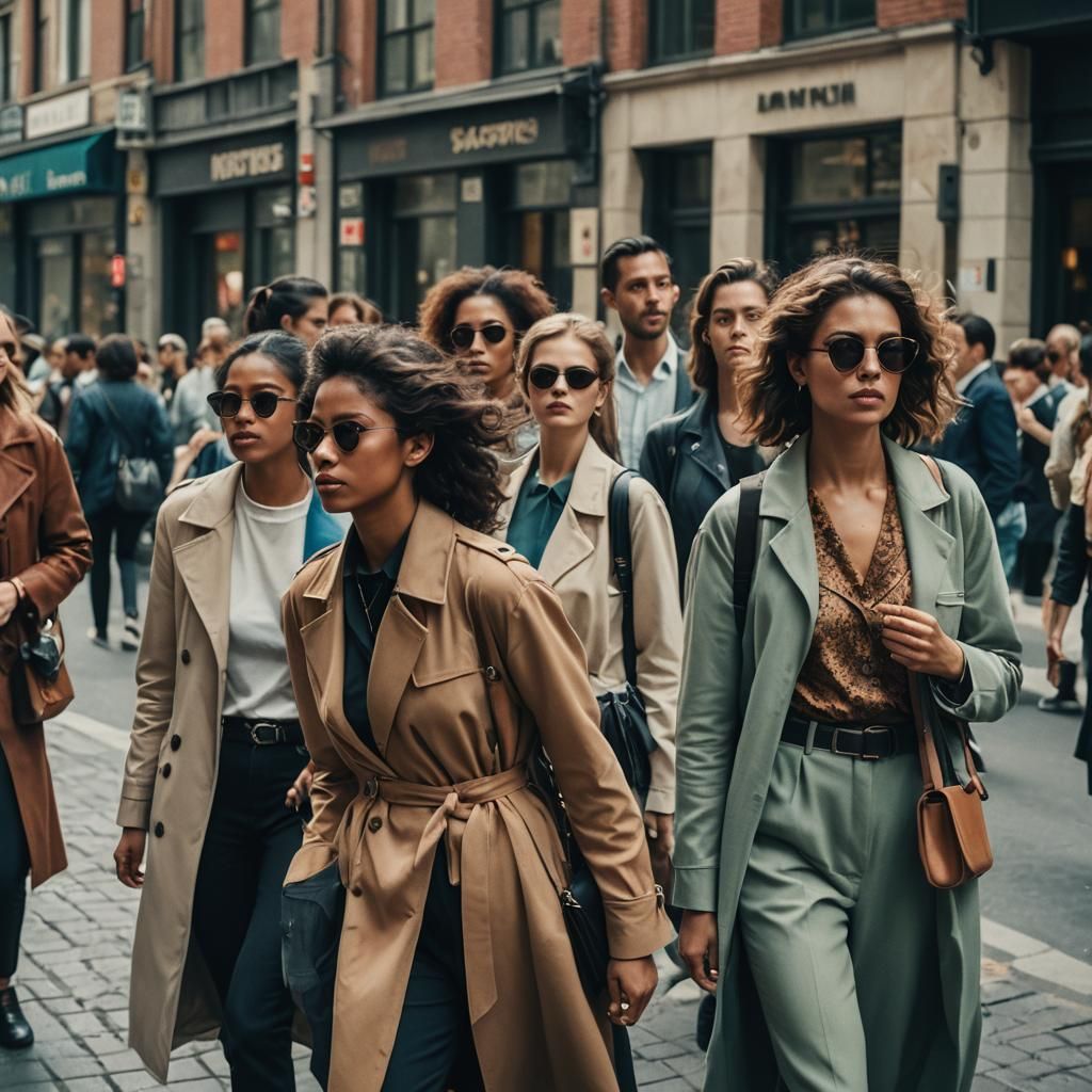 City Street Scene with Stylish Women