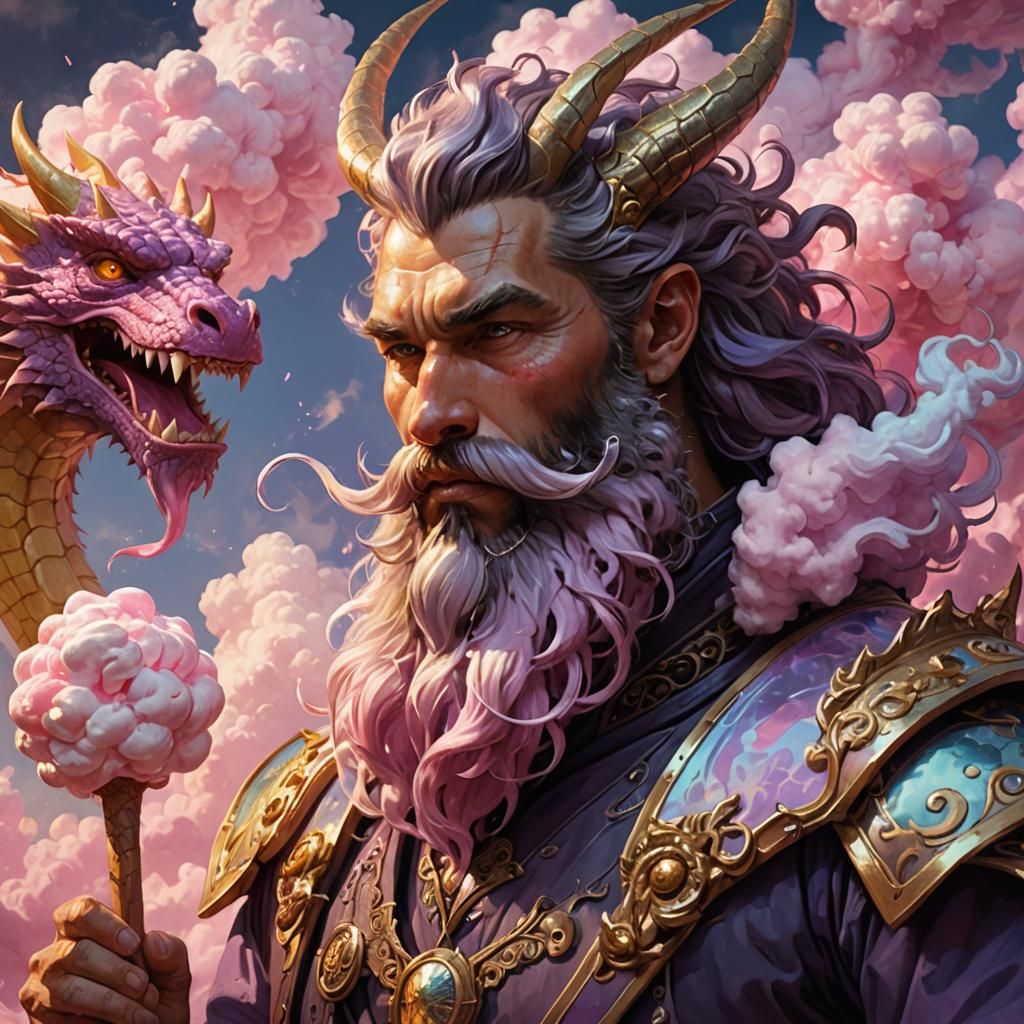 Warrior with Cotton Candy Beard and Dragon