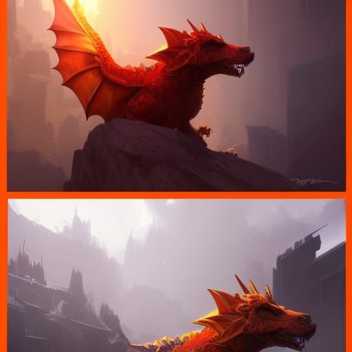 Dragon-Dog Hybrid Concept Art in Orange and Teal