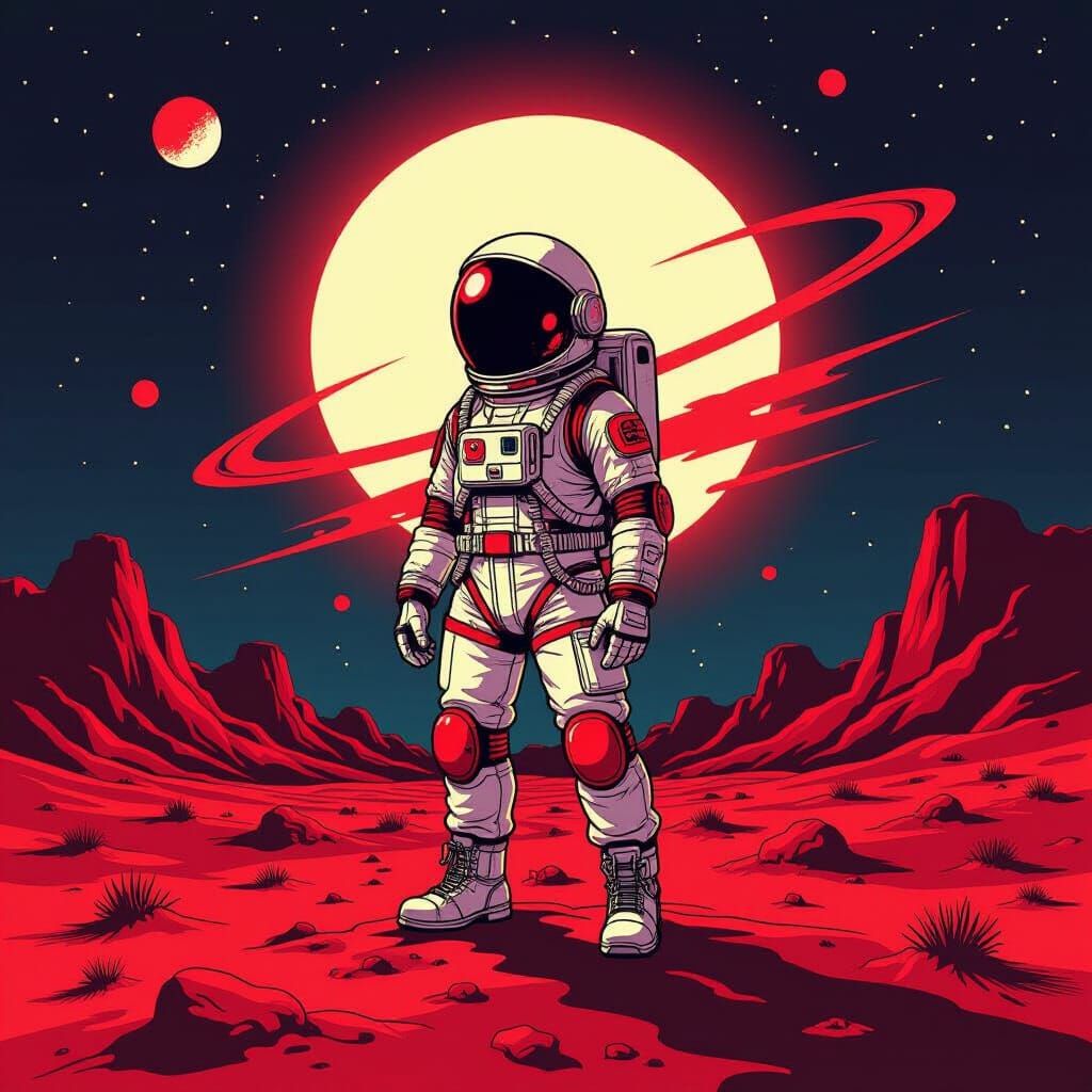 Red Planet Expedition in Retro Anime Style