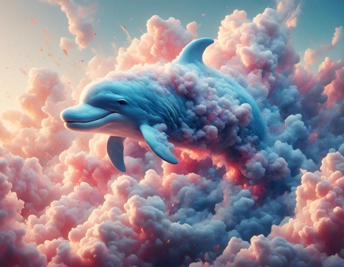 Cloud Dolphin Leaping: Rainbow Pastel Palette