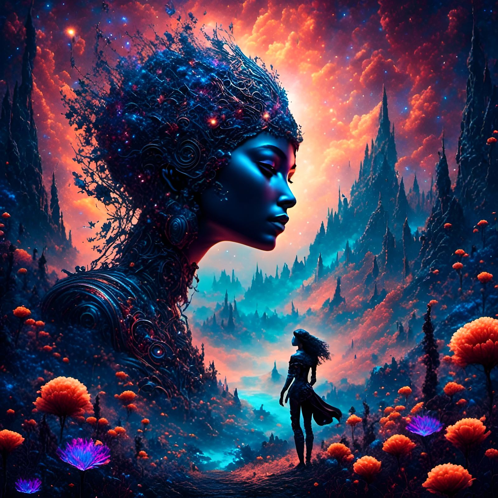 Lush Nebula Flower Forest in Starry Sky