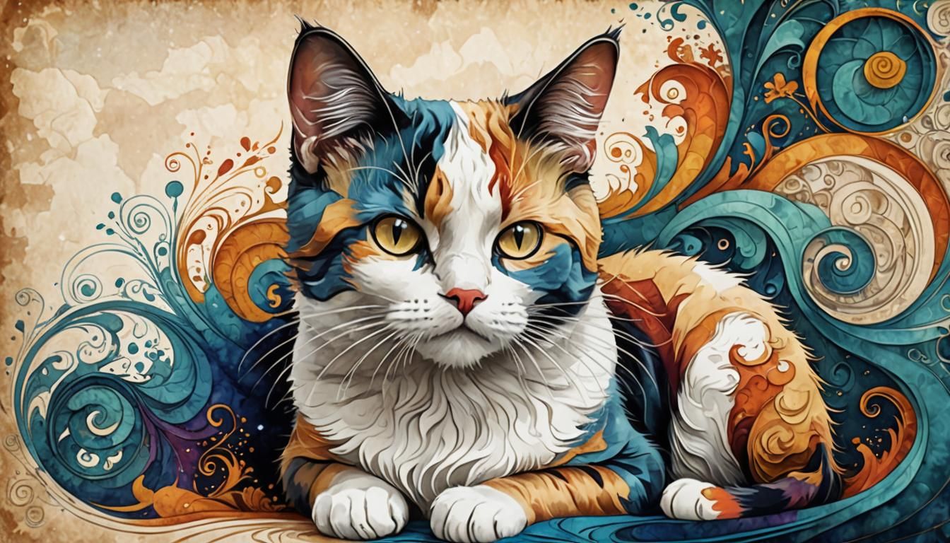 Zentangle Cats on Parchment in Vintage Colors