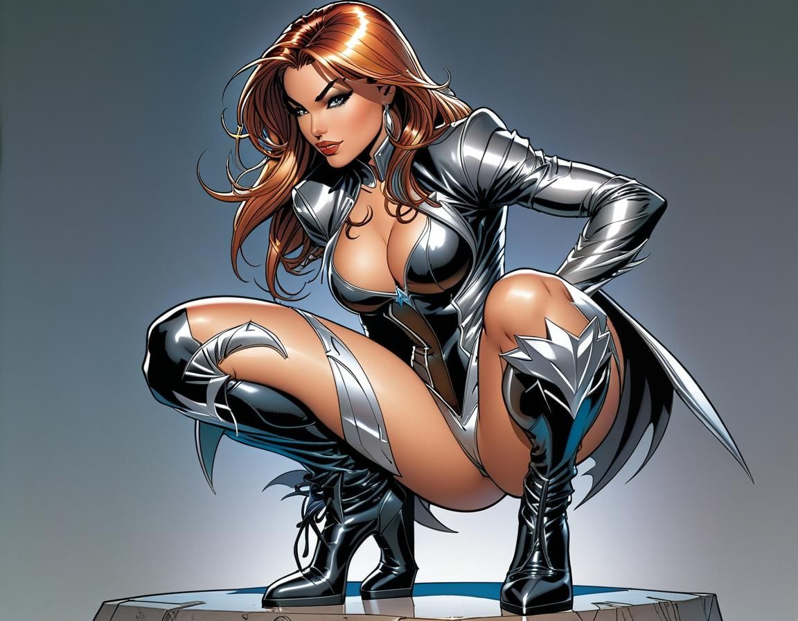 Witchblade Squatting in City Lights, Comic Book Art