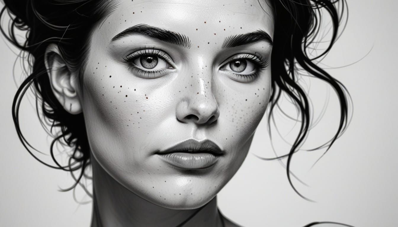 Breathtaking Woman in Black and White Continuous Line Drawin...