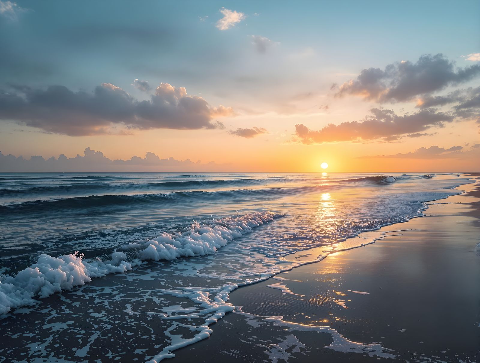 Hyperrealistic Ocean Sunrise with Calm Waters