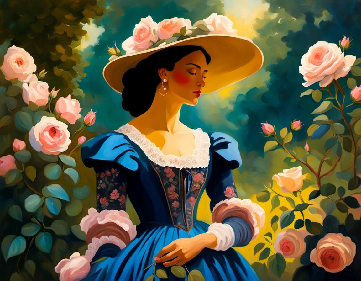 Victorian Woman in Garden: Impressionist Oil Painting