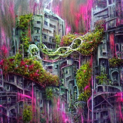 City Overgrown with Vines in Astral Illustration