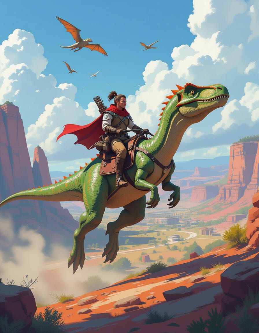 Eloy Rides a Flying Dinosaur in Digital Painting
