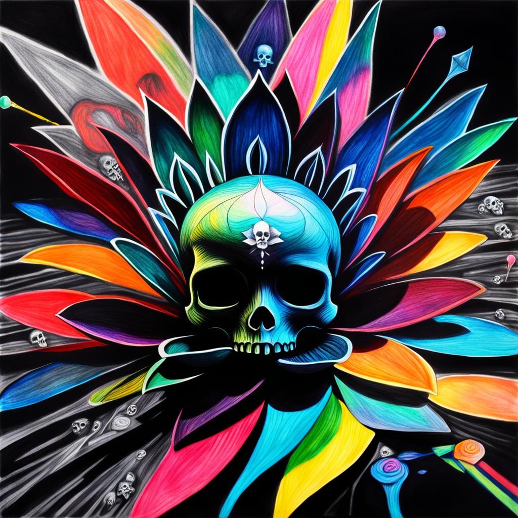 Gothic Lotus: Surreal Crayon Drawing in Rayograph Style