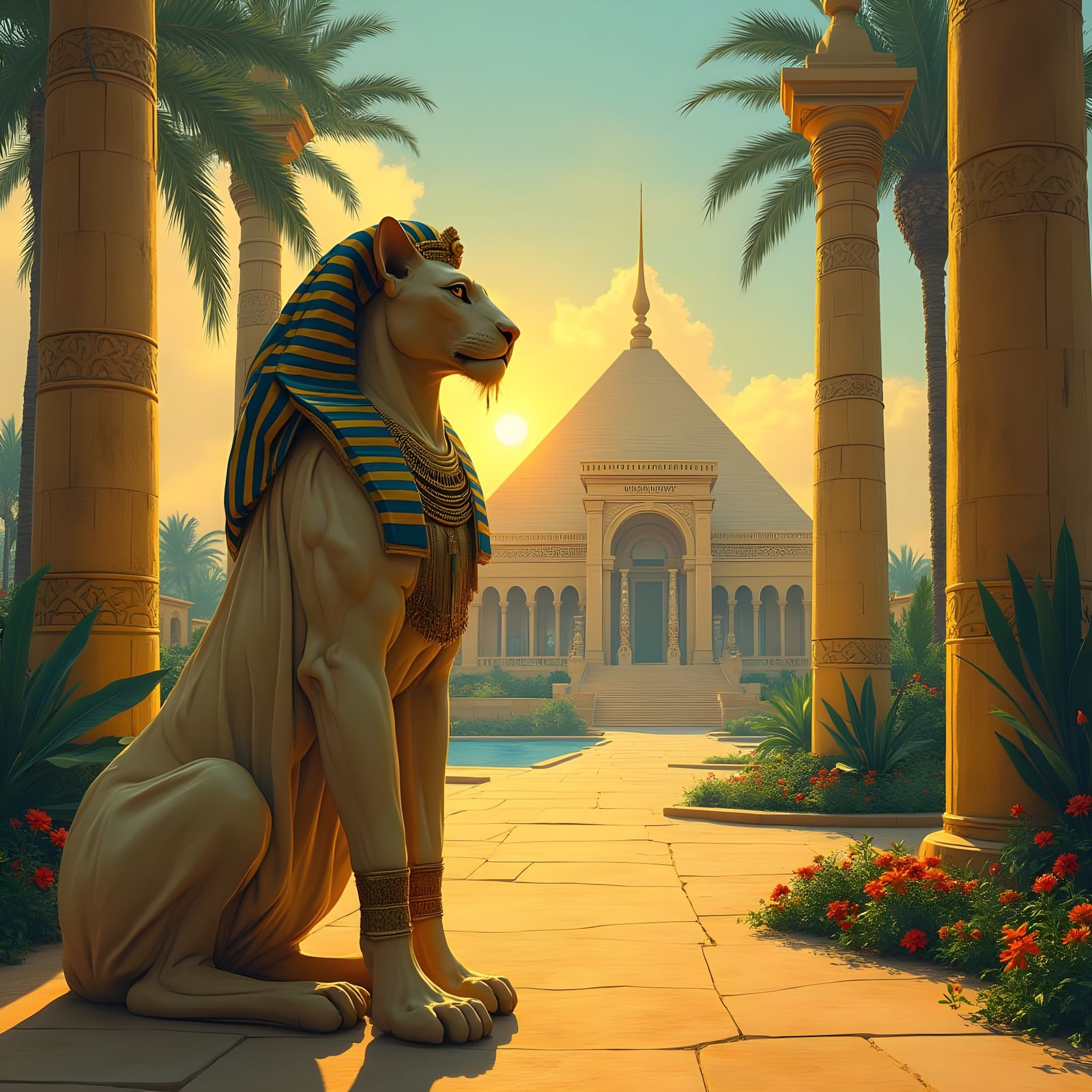 Egyptian Sphinx Goddess with Lion's Head and Regal Presence