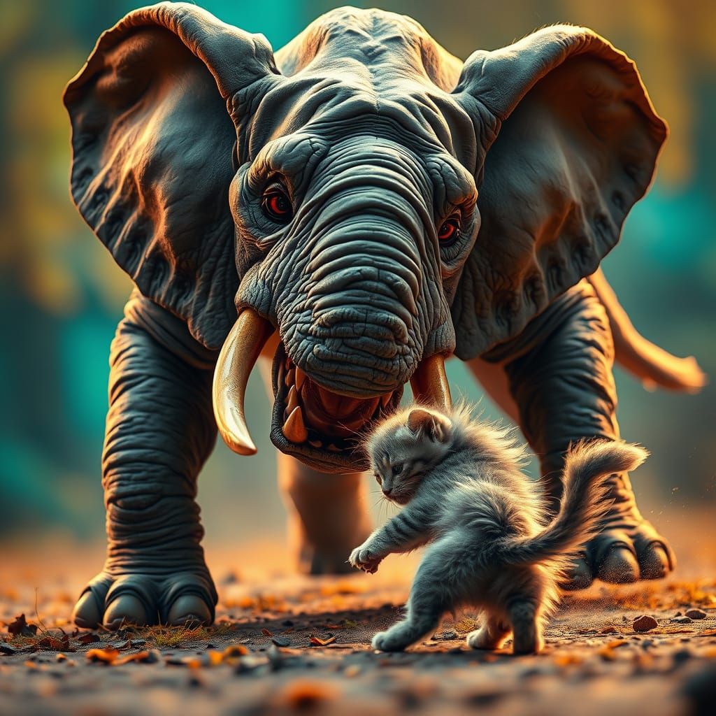 Fierce Elephant-Dog Hybrid Attacks Terrified Kitten