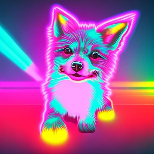 Neon Synthwave Puppy in Retro Style