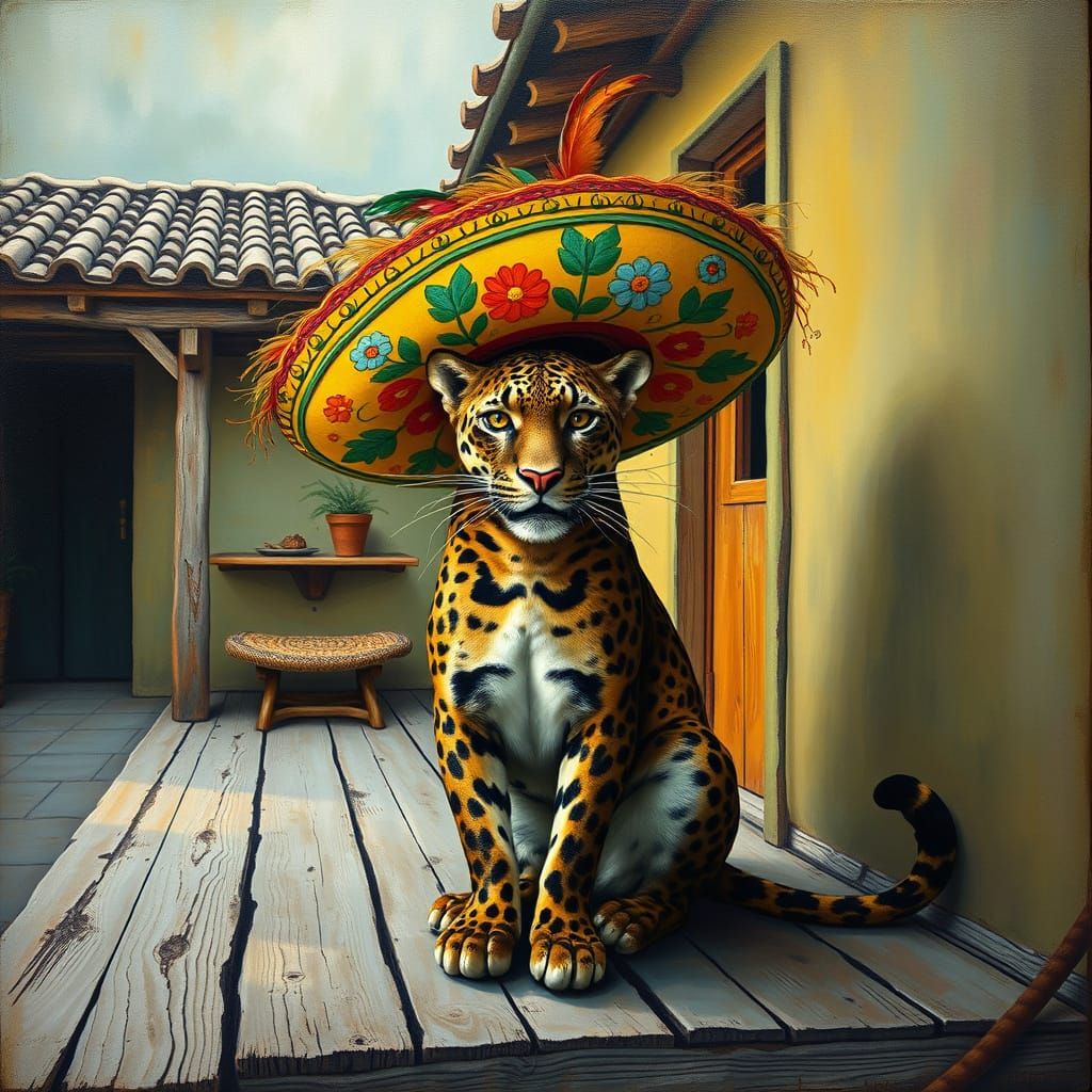 Panther in Sombrero: Surreal Dreamscape